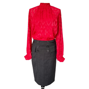 ZARA Pencil Skirt Button Detail Dark Grey Black Fleck Women’s S Office Siren